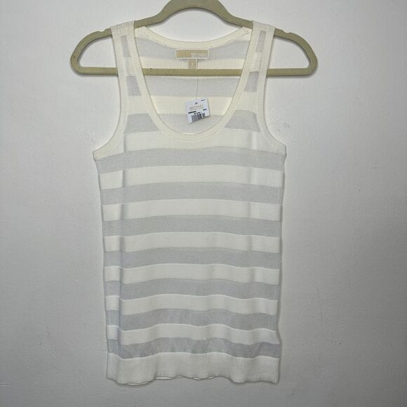 NWT Michael Kors Cream and Sheer Stripes Sleeveless Deep Scoop Neck Tank Top SM - Picture 12 of 12